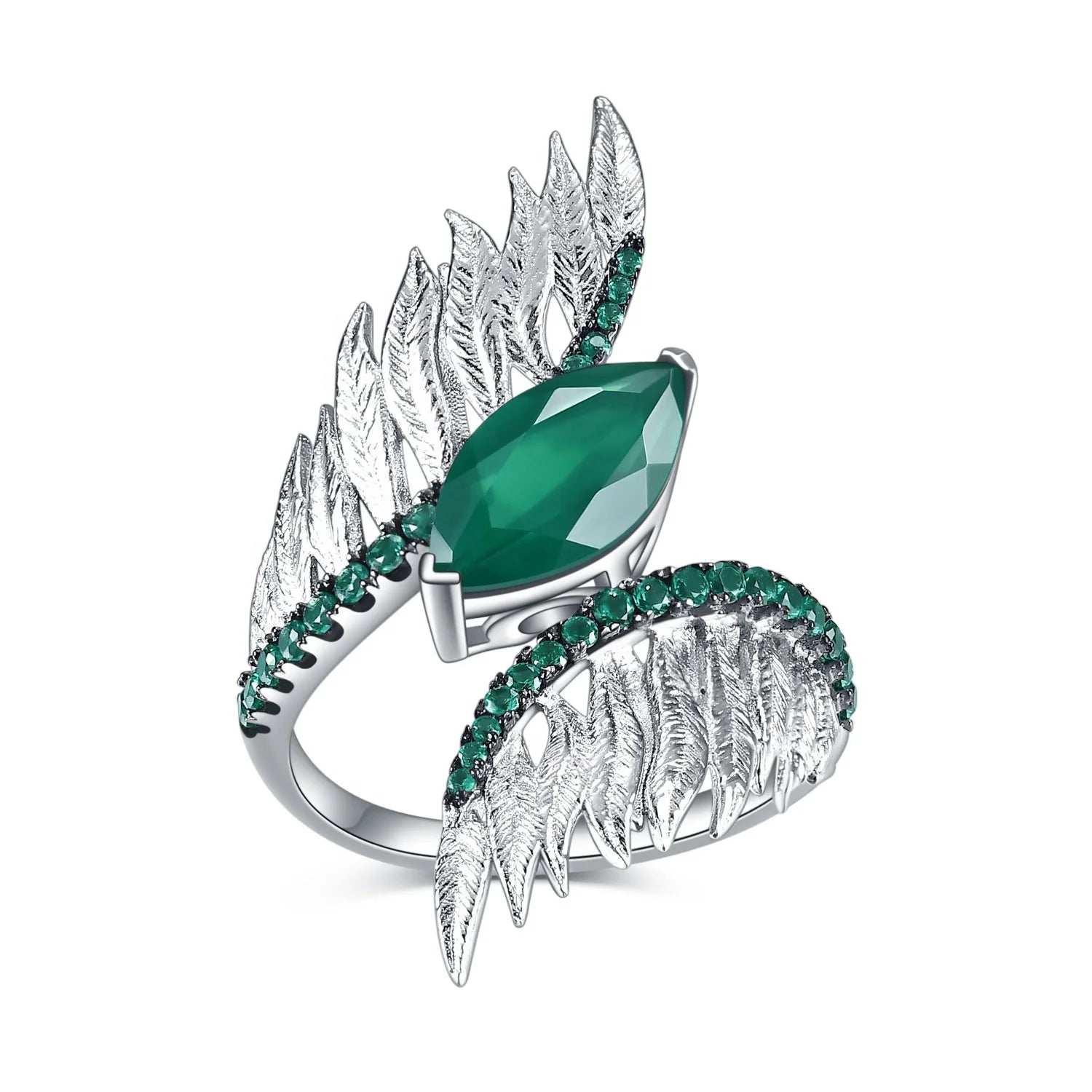 C8238 Abiding Shield New Plating Tech Customization Vintage Design Jewelry Marquise Green Agate 925 Sterling Silver Ring