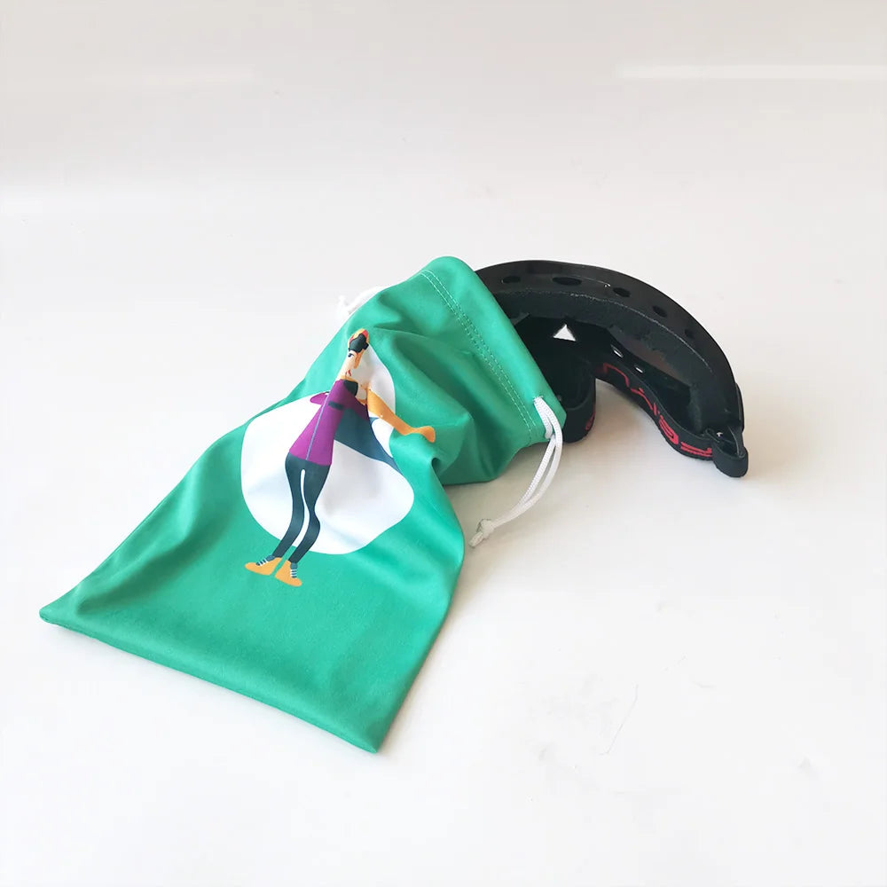 Custom Printed Microfiber Ski Pouch with Drawstring Soft Goggle Bag for Eyeglasses Cases & Bags