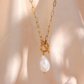 Wholesale Stainless Steel Gold Paperclip Chain Necklace for Women Baroque Freshwater Pearl Choker Irregular Shape Trendy Wedding