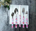 20-Piece Stainless Steel 18/0 Flatware Set Elegant Modern Design Mirror Polished Finish Pink Plastic Flowers Handle Pattern for