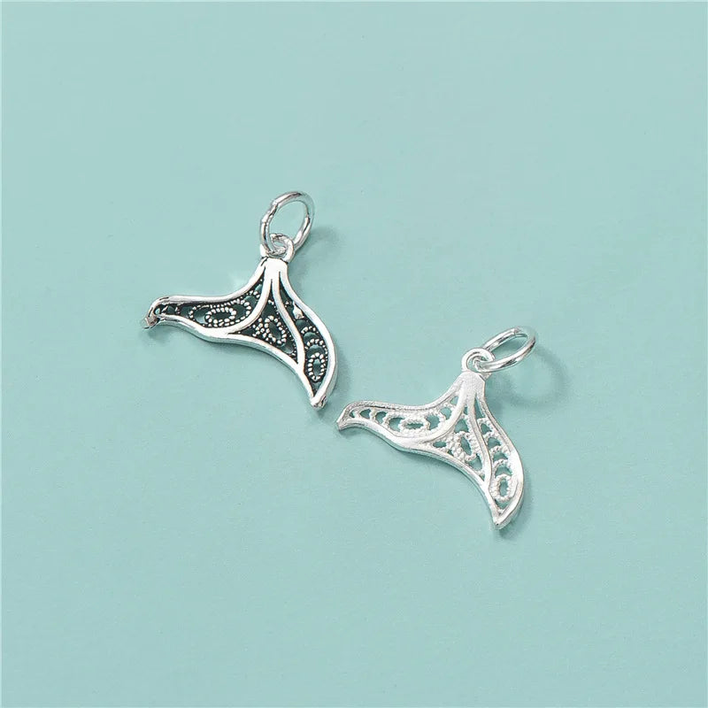 Vintage 925 Sterling Silver 17*12.5mm Hollow Mermaid Tail Shape Pendant for Making Jewelry