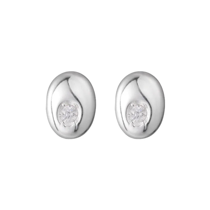 Minimalist Oval Shape with Zircon Earrings 925 Sterling Silver Fine Jewelry Earring for Women