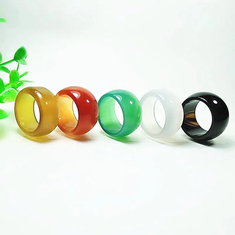 Multicolor Natural Stone Width Green Ring Charm Round Natural Green Agates Finger Rings Jewelry