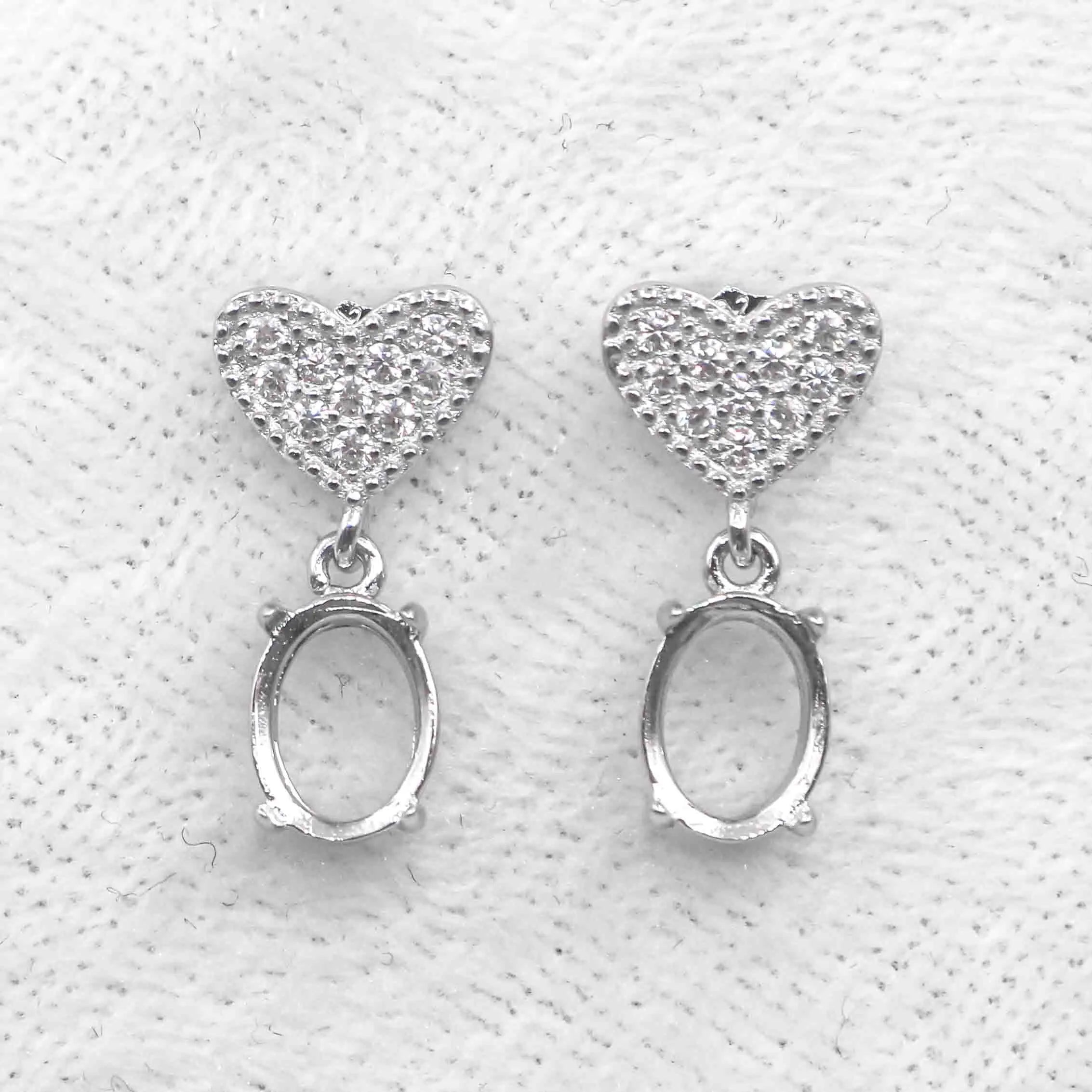 Sterling Silver 5*7/6*8mm Semi Mount Stud Earring Empty Support Blank Claws Setting S925 Base Without Center Stone for DIY Inlay
