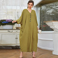 Fashionable V-Neck Mustard Colored Hand Sewn Diamond Bat Shirt Long Cape Robe Women's Clothing Abaya