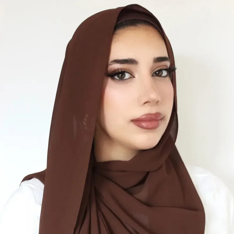 Premium Quality Heavy Plain Chiffon Hijab with Under Scarf Set and Inner Cap Skin-Friendly & Breathable