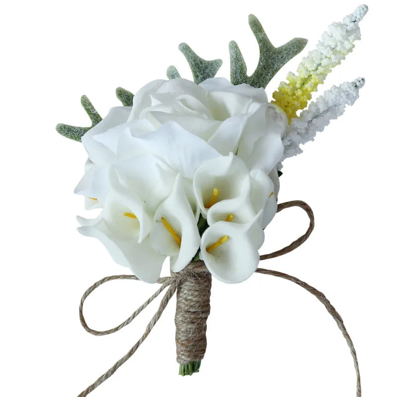 Morili Polyester plastic Calla lily antler corsage bridegroom and bride lapel flower MSC014