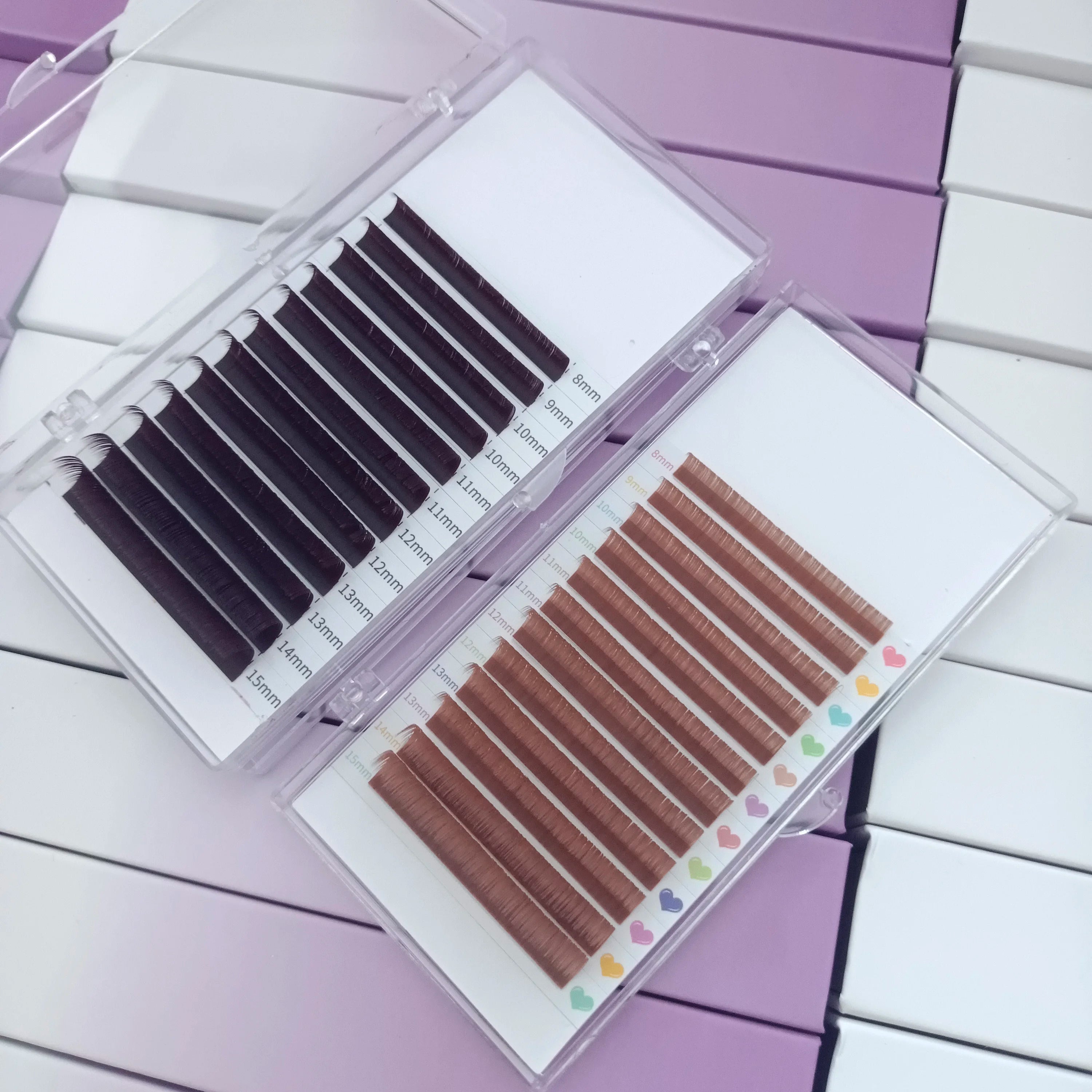 Korean Pbt Fiber Volume Colorful Wholesale Private Label Lashes Trays Silk Brown Colorful Individual Eyelash Extension