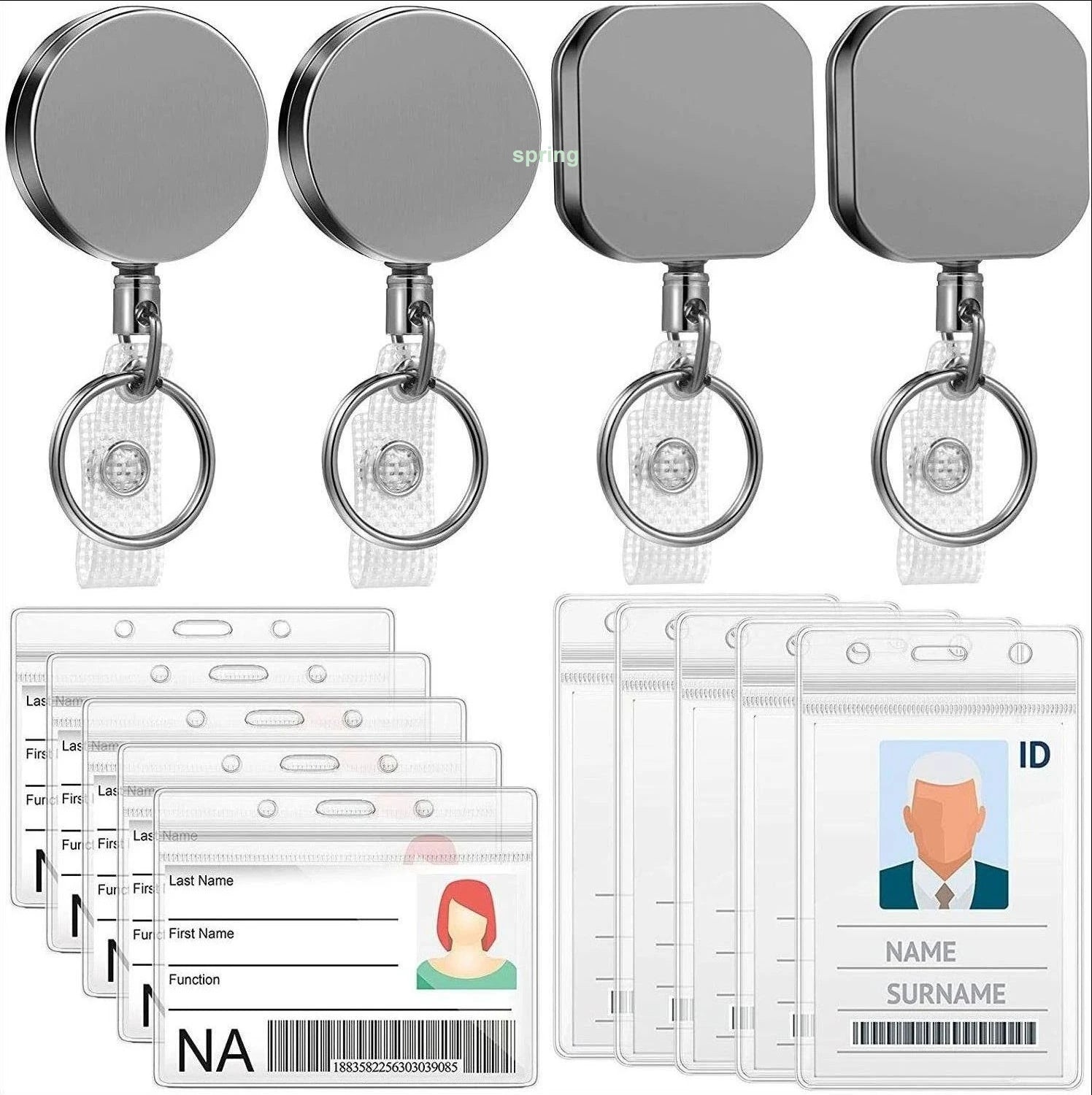 Powerful 4CM Square Zinc Alloy Gun Gray Retractable Badge Reel Keychain Easy Pull Office Stationery for ID Card Holder