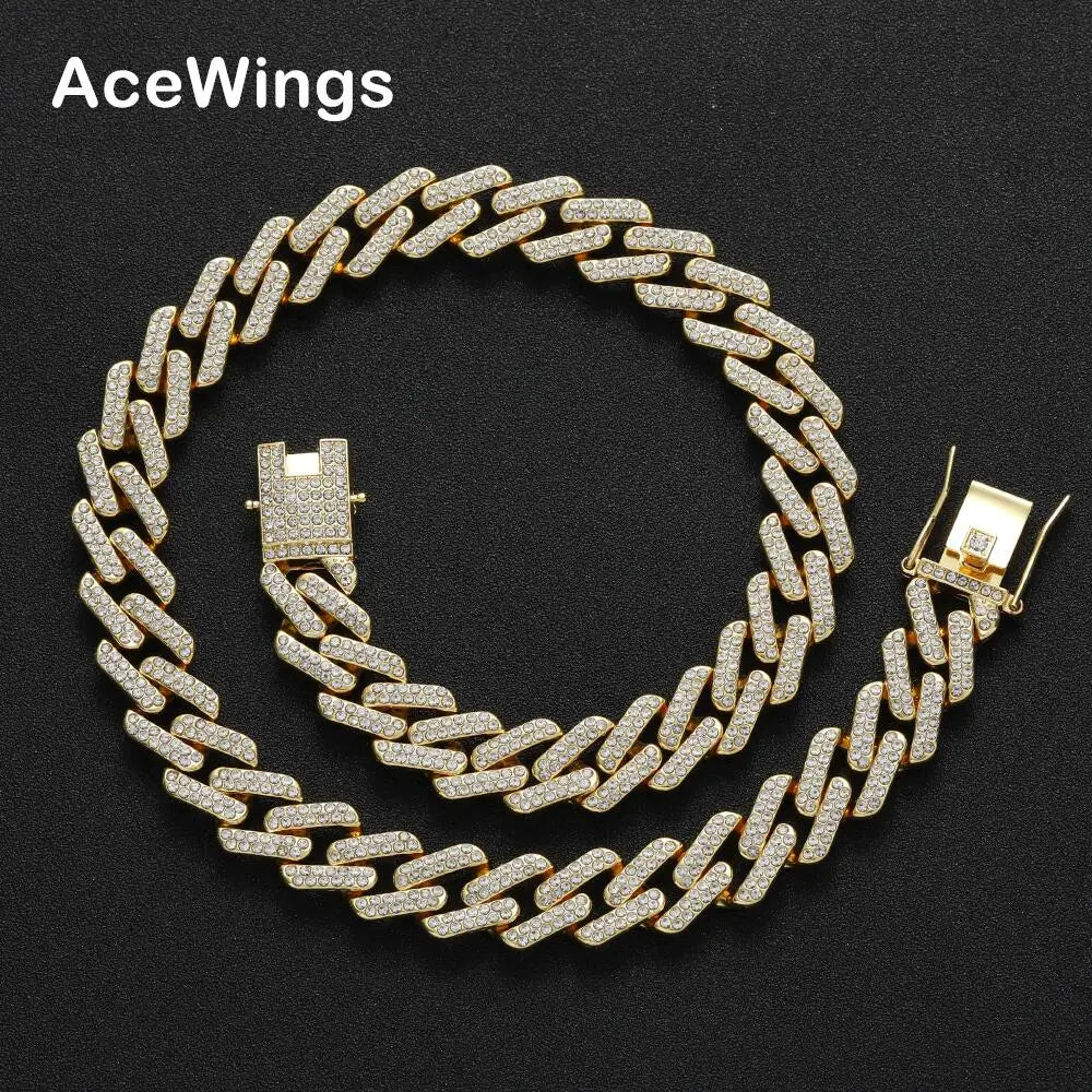 AC015 13mm Alloy Crystal Cuban Link Chain Hip Hop Iced Out Chain Necklace Bling Bling Jewelry