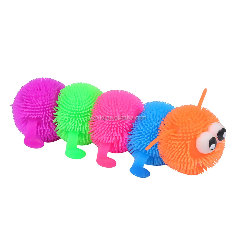 XTQ Hot Selling Kids' Flashing Hair Ball Toy Medium Caterpillar with 5 Knots TPR Material Promotional Toy for Children