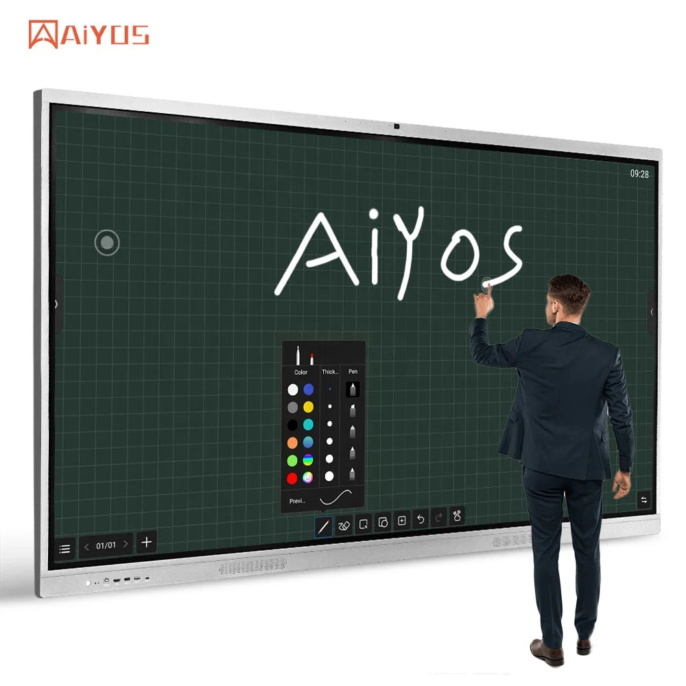Aiyos55/65/75/86/98/100/110 Inch Dual System 4K IPS Panel Multi Touch Screen Smart Boards Interactive Boards for School Teaching