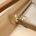 French Fashion Stainless Steel Jewelry Trendy Light Luxury 18K Gold Plated Pearl Star Adjustable Ring for Women
