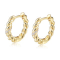 FuLsun Minimalist S925 Sterling Silver Twist Hoop Earring Setting Cz Diamond 14k Gold Plated Fine Jewelry Huggie Earrings
