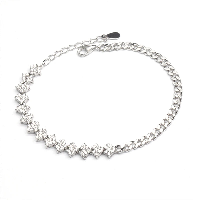 Premium Classic Heart Shaped Zirconia Cuban Link Chain Bracelet 925 Sterling Silver Women Men Gift Party Wedding