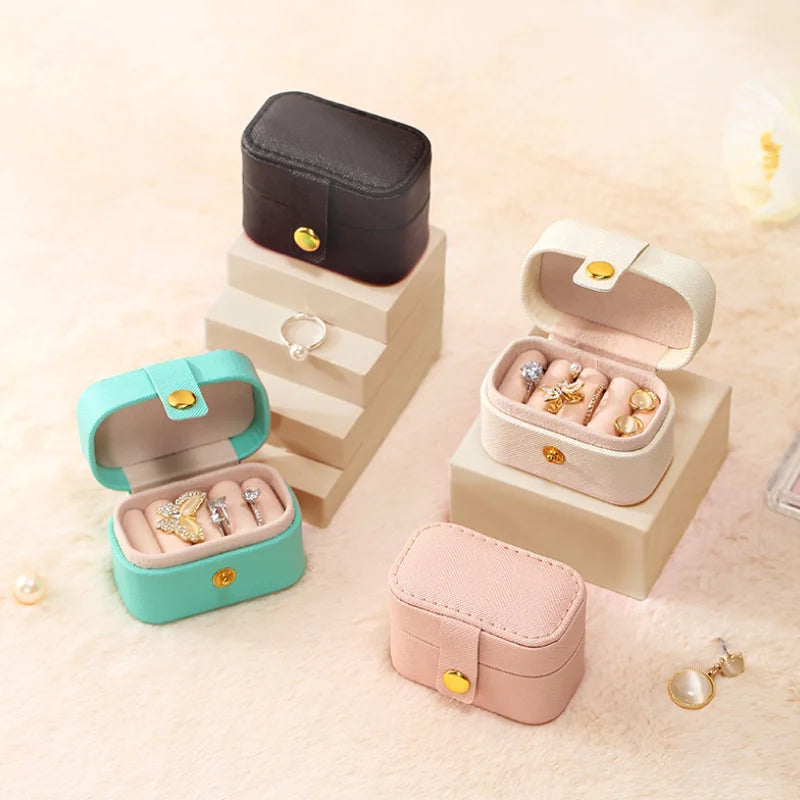 Small Faux Leather Velvet Travel Ring Box Jewelry Box Organizer Display Storage Case for Rings Earrings