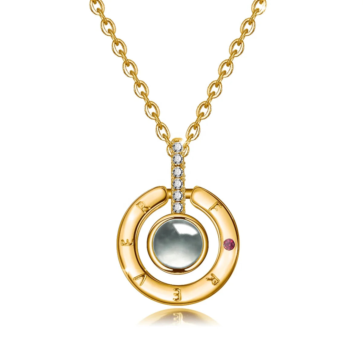 Women's Fashion Pendant Necklace with 100 Languages 'I Love You' Projection Gold Plated Zircon Stone for Weddings and Parties