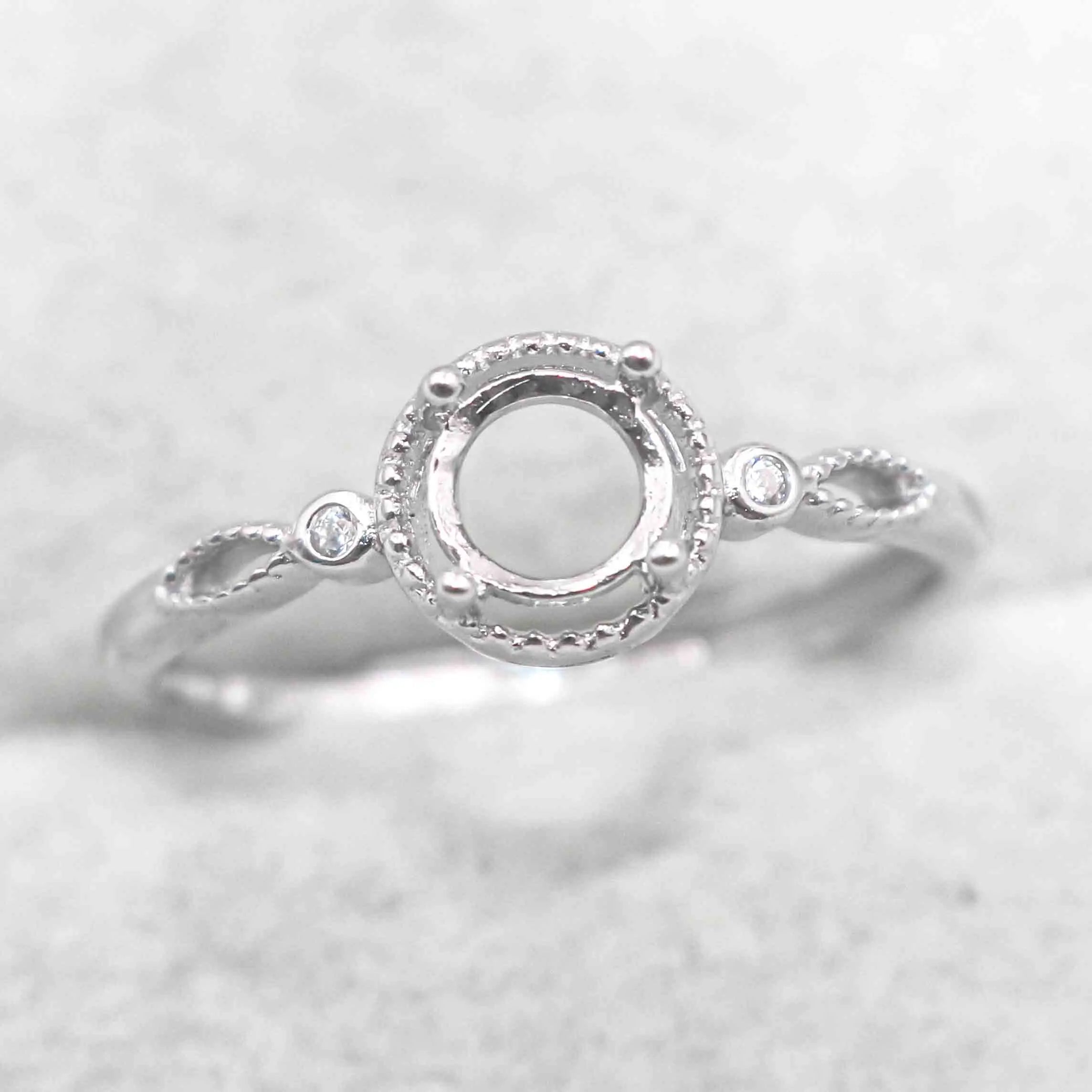 Sterling Silver 5*5mm Semi Mount Ring Empty Frame Blank Support Claw Setting S925 Base Holder Without Center Stone for DIY Inlay