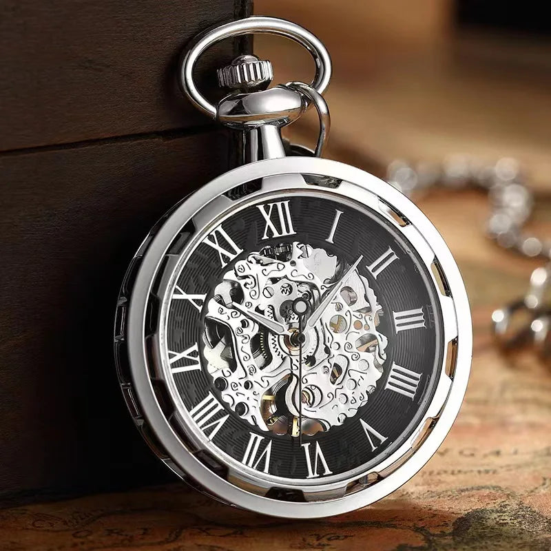Vintage Antique Watch Necklace Steampunk   Hand-winding Skeleton Mechanical Dial Fob Pocket Clock Pendant Hand-winding Men