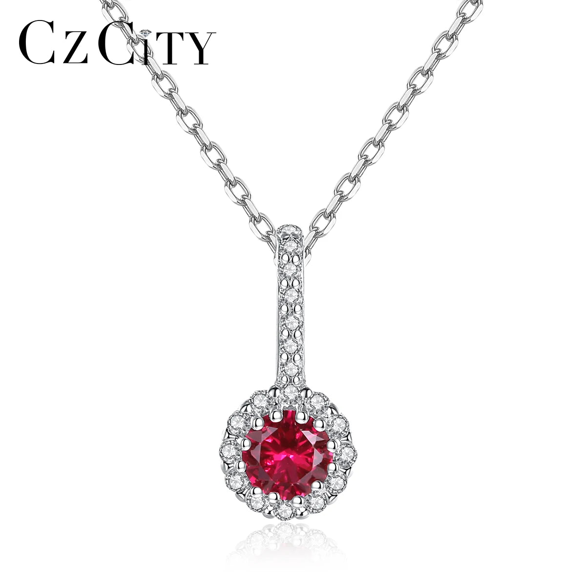 CZCITY Synthetic Gemstone Necklace Sterling Silver Trendy 2026 Chain Jewelry Gemstone Pendant Necklace Women