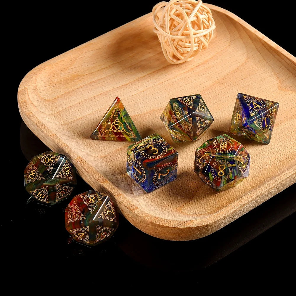 Tabletop Game Polyhedral Dice Colorful Glass RPG Dice Set for Role-playing Games 16mm-24mm Size Environmental Protection