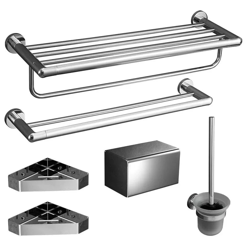 Modern Double-Layer 304 Stainless Steel 6-Piece Wall-Mounted Eco-Friendly Bath Towel Rack Bathroom Accessory Set 1 Year Warranty