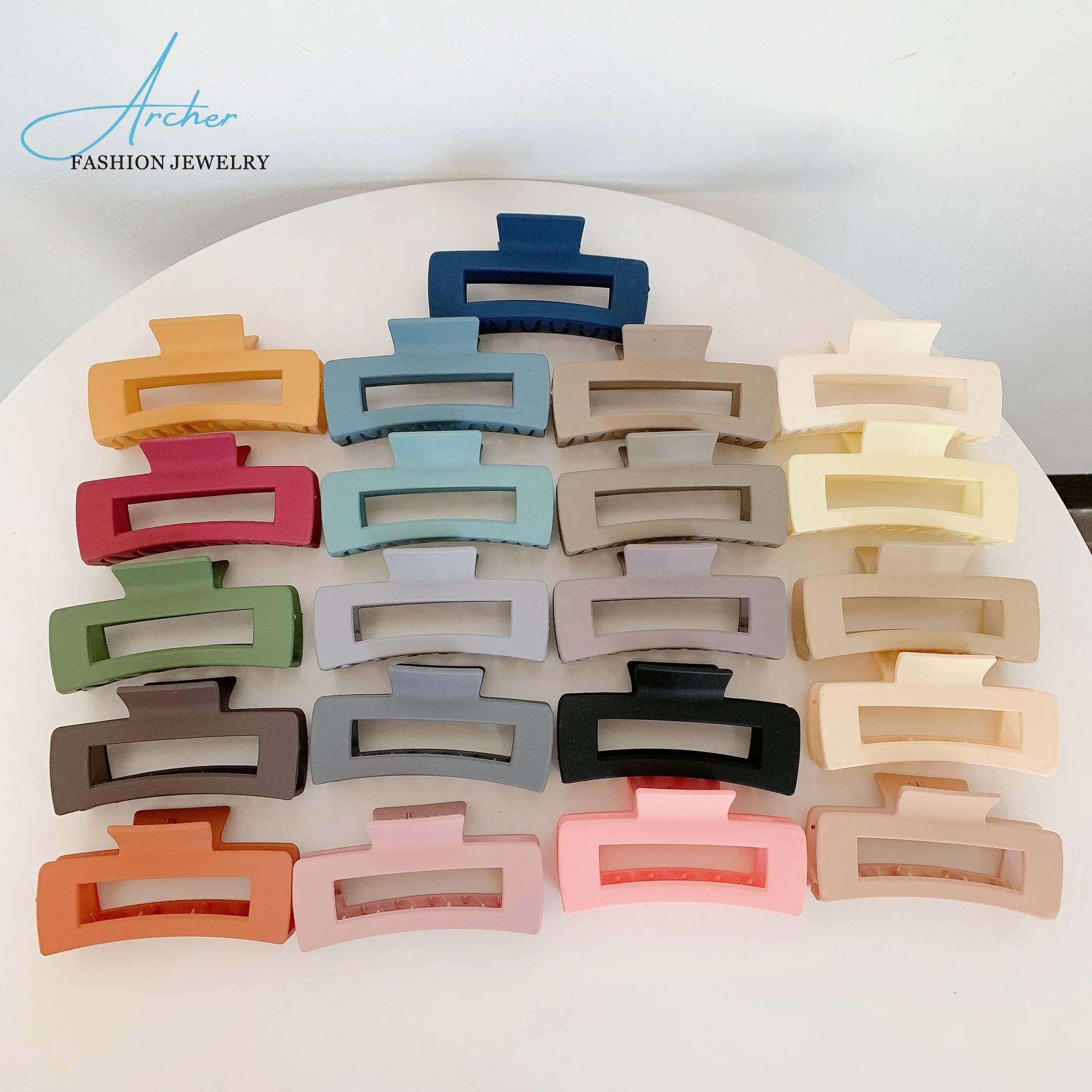 ARCHER 10cm Big square Candy Color Large Plastic Hair Clip River Spring Assembly Machine Acrylic Matte Hair Claw Clip Shark Hair