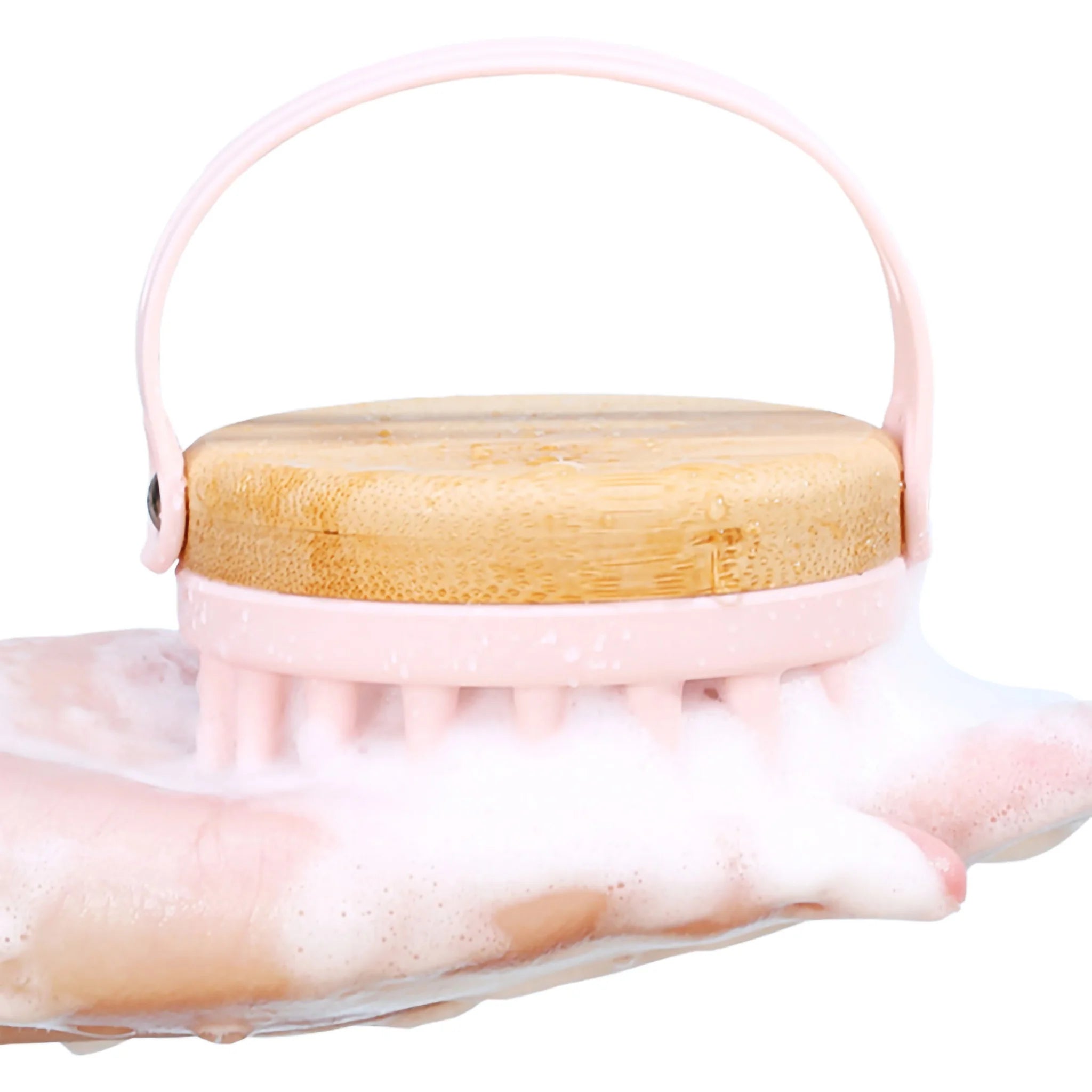 Hot Selling Compact Bamboo Scalp Massager Head Exfoliator Silicone Bristles Cushion Paddle Vent for Effective Shampoo Brushing