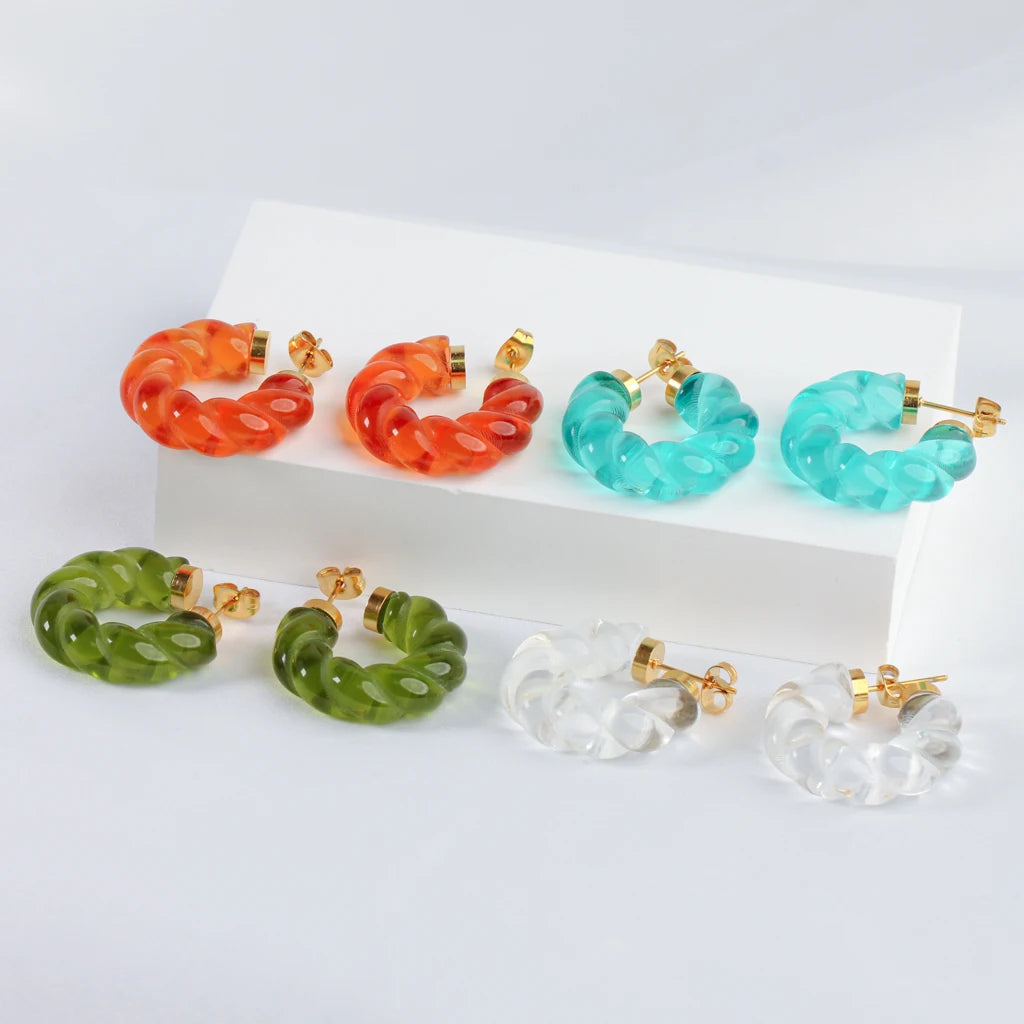 Transparent Gemstone Stud Earrings Boho Chic C Shape Chunky Crystals for Weddings Parties Engagements