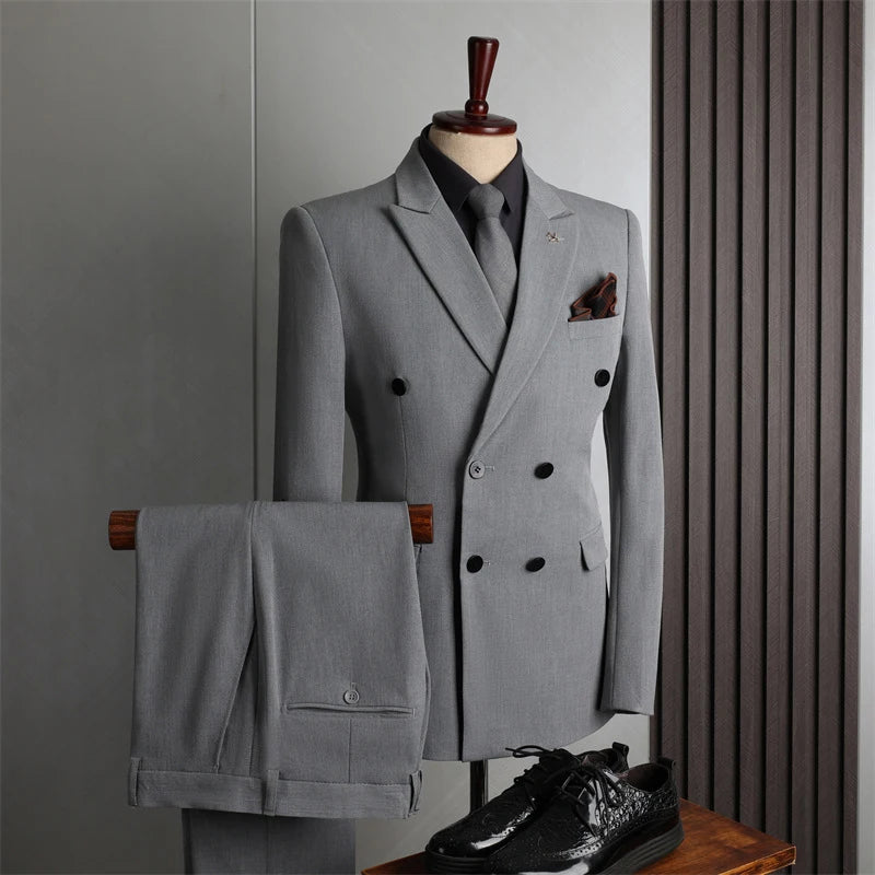 YanDing Men's Banquet Self Cultivation Suit Groom Double Breasted 3 Pieces Wedding Suit Design Dress