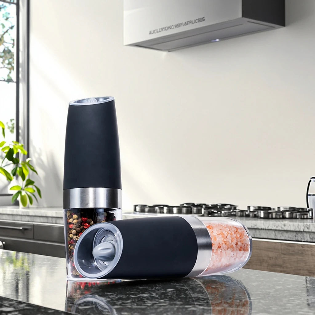 Kitchen Gadget Auto Grinding Spice Shaker Gravity Electric Salt and Pepper Mill Set with Colorful Box