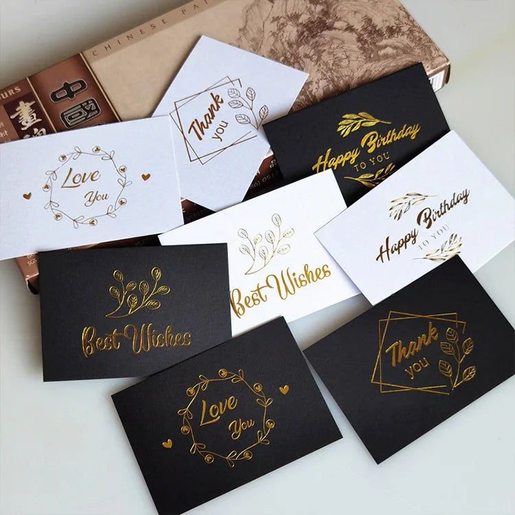 Creative Blessing Wedding Thank You Card Gift Box Decoration Bronzing Flower Greeting Card