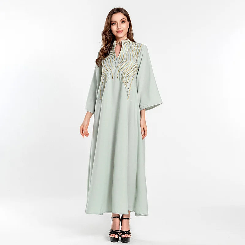 Middle East Muslim Women Abaya Dubai Arabian Embroidered Evening Kaftan Dress Islamic Clothing Jalabiya