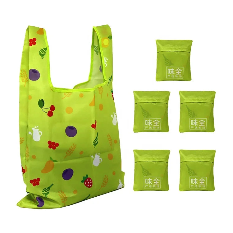 Custom logo Reusable Recycled Customized T-shirt Foldable Ripstop Nylon Polyester Shopping Eco Bag