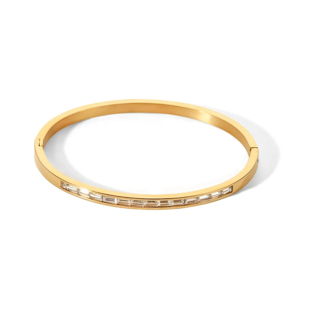 Stainless Steel 18K Gold Plated Women's Fashion Jewelry Bangles Square Geometric Zircon Trendy Certified