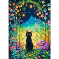 Black Cat in Flowers Diamond Art Kit Handpainted Mosaic Art Puzzle with Fabric and Crystal Beads DIY Painting Accessories