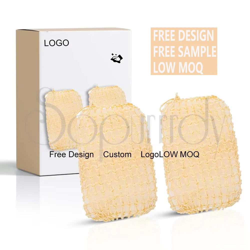 Custom logo Loofah Sisal Sponge Block square Sisal Mat Bath Sponge Exfoliating Body Scrubber Sponge for Men Women Washing Body