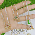 NZ1390 18K Gold Plated Zircon Cz Diamond Evil Eyes with Marquise Dangle Charms Pendant Tennis Chain Layering Necklace