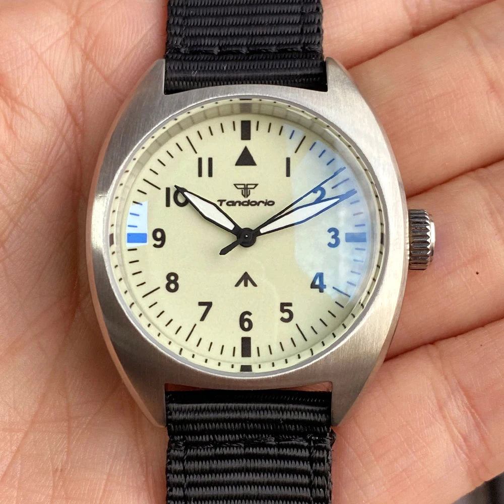 36mm NH35 Dive Watch Pilot 200m Water Mechanical Wristwatch Dome Sapphire Glass Reloj Hombre Full Green Luminous Dial