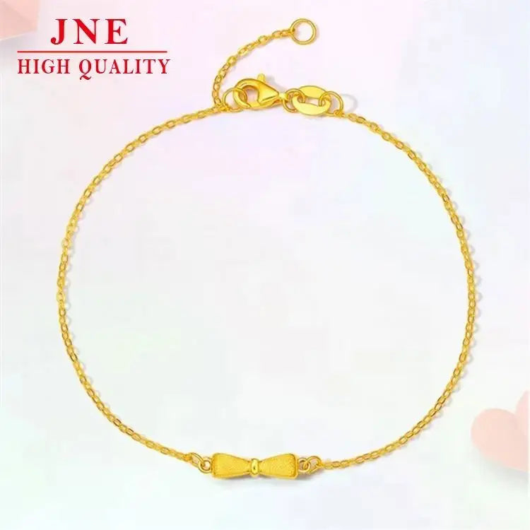 Gold Bow Three-Piece Frosted Bell Bracelet Simulation Gold Women's Necklace Ear Stud Bracelet Ring