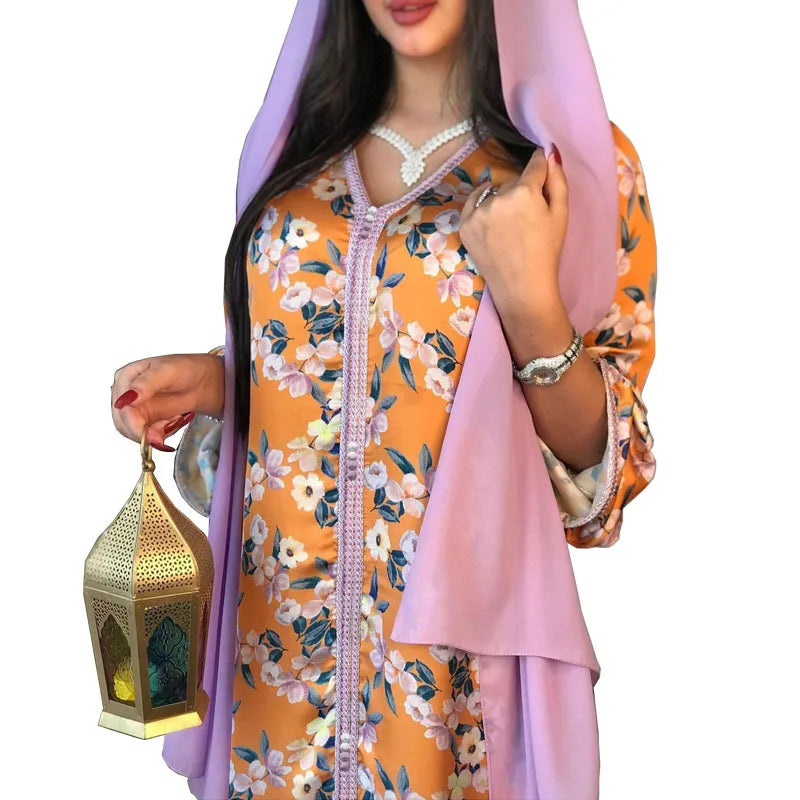 Turkey Women African Floral Printed Baggy Parent-Children Clothing Muslim Long Dress Lace Middle East Long Robe Maxi Dresses