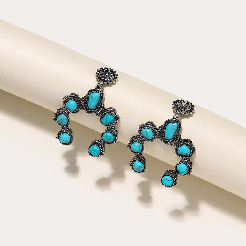 2023 New Fashion Bohemian Western Turquoise Blossom Earrings for Woman