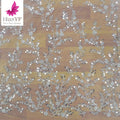 French White Bridal Lace With Beads and Crystal Sequins Net Embroidery Fabrics for Wedding Dress   HY1335-1