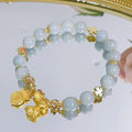 Cat Eye Stone Beads Bracelet Fashion Natural Stone Cute Gold Rabbit Charm Pendant Beads Bracelet for Women Beaded Bracelet