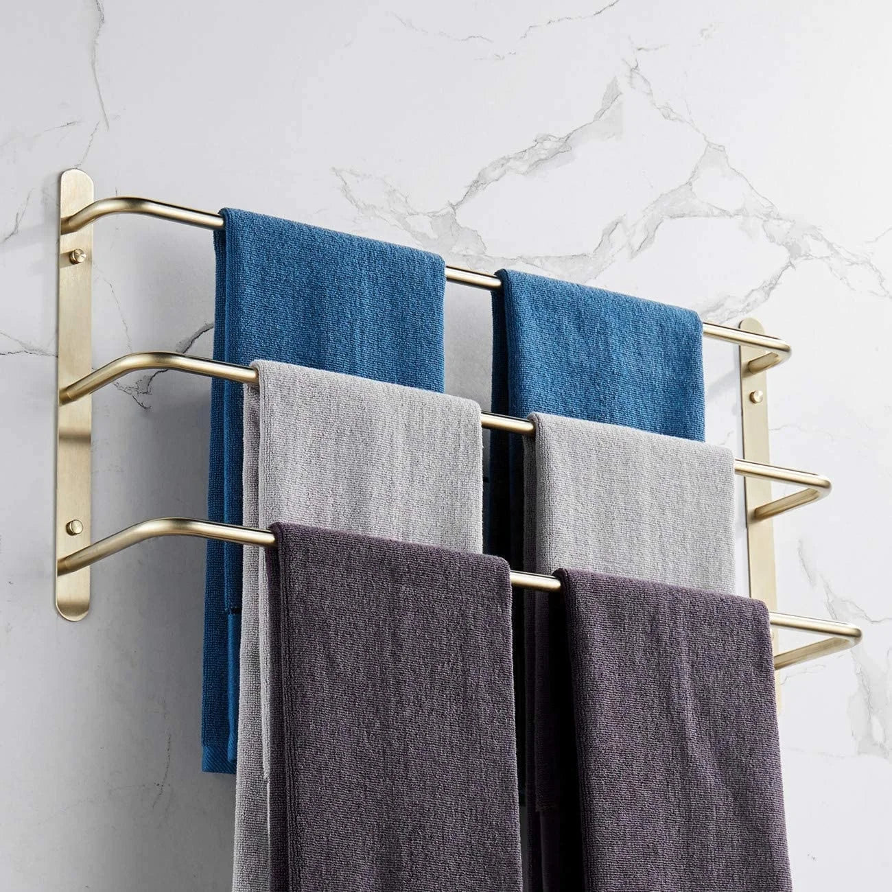 HOMEDEC HD-04 304 Stainless Steel Brushed Gold Multilayer Stagger Three Towel Bars Heater Wall-Mounted Contemporary Towel Rack