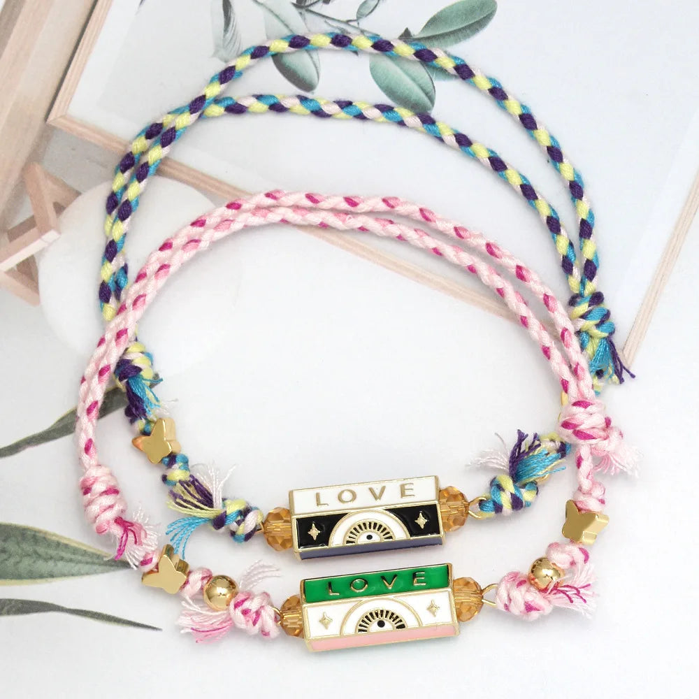 Bohemian colorful mountain handmade woven bracelet with oil pendant necklace love and happiness gold-plated fashion jewelry