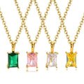Cute Designer Stainless Steel Geometric 3A Zircon Gemstone Square Pendant Necklace for Women Girls Jewelry Gift PN-1785 MegaBDM