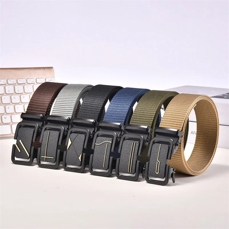 New Canvas Belt Automatic Buckle Belts Not Ratchet Men's Belt Iron Buckles Polyester Wholesale LQbelt Factory