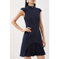 Women Sleeveless Round Neck Bodycon Dress with Fringe Hem Elegant Solid Color Work Dress