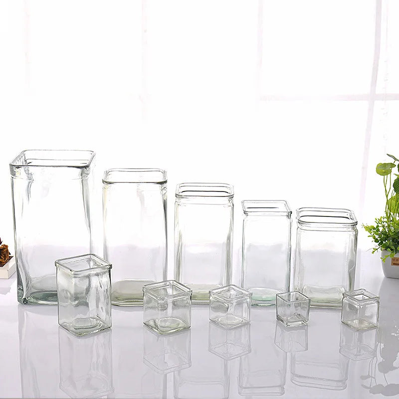 Hot Selling Multi-Use Square Glass Vase Candle Holders Lanterns Home Decor Customizable Color Capacity Wonder Brand Tea